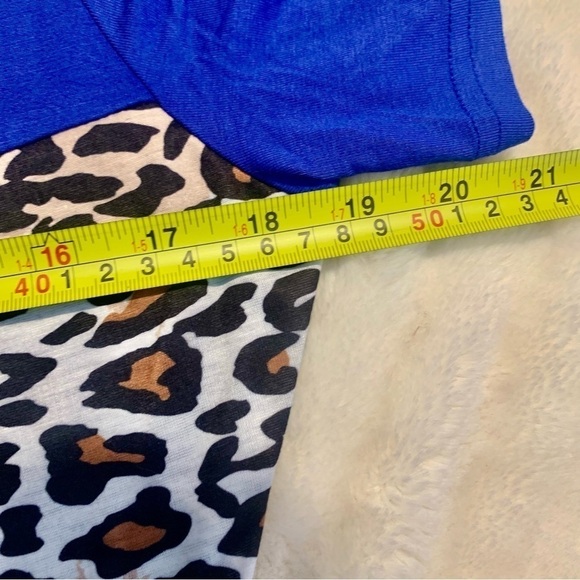 NWT Mini Dress Large Bikatu Royal Blue Animal Panel Asymmetrical Shoulders - Picture 13 of 14